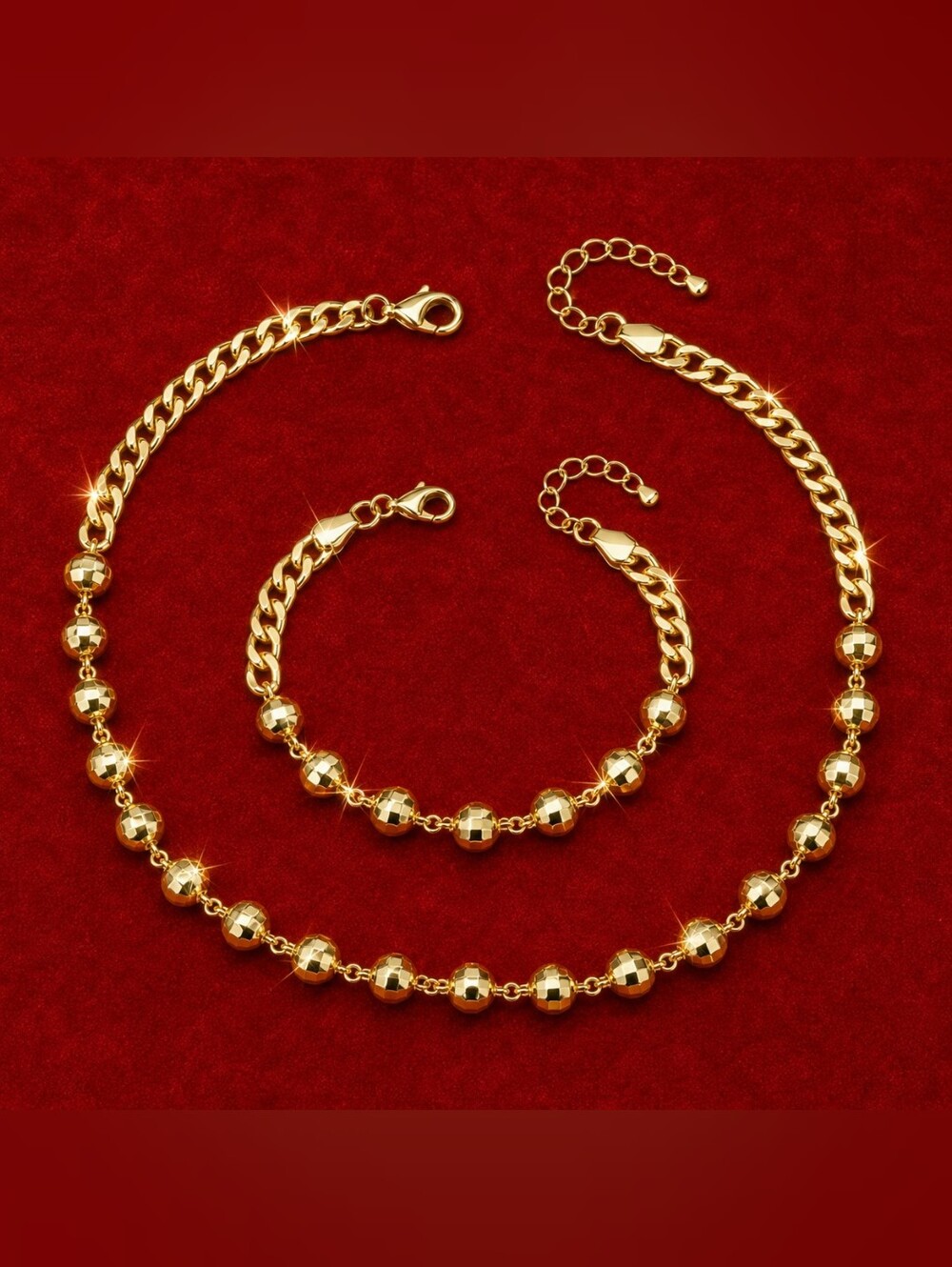 Classic Fashion Designer Gold Beads Jewelry Set 2pc Necklace and Bracelet